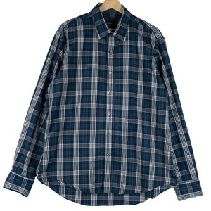 7Diamonds Button UP Shirt Mens XL Blue Plaid Long Sleeve 100% Cotton‎